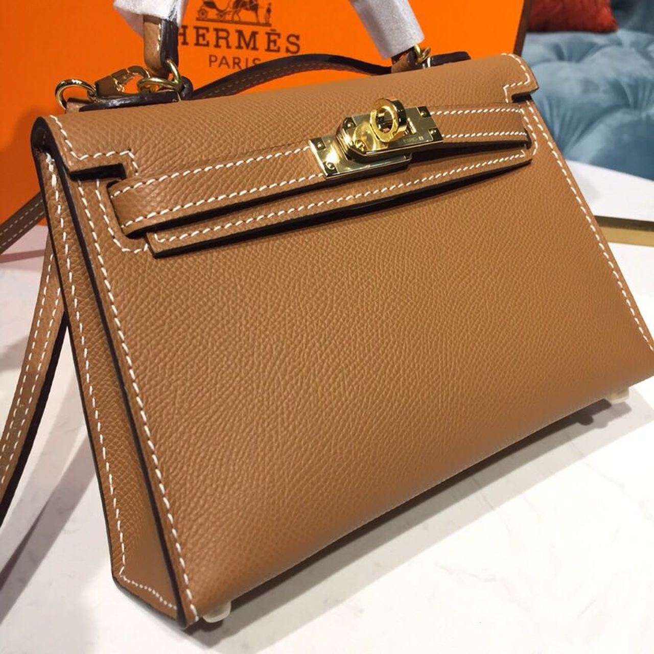 H**me5 Mini Kelly Gold For Women Gold Toned Hardware 7.5in/19cm