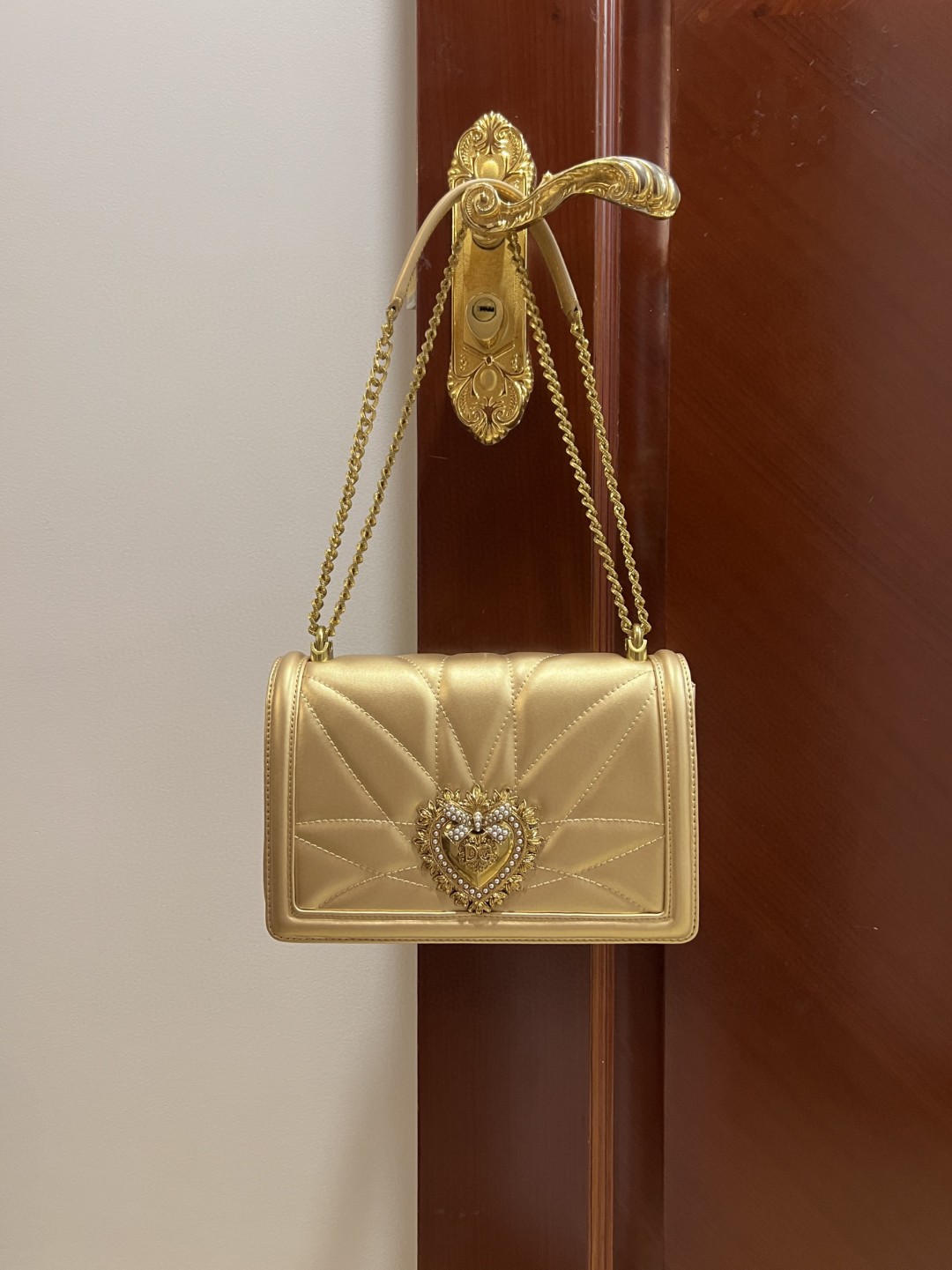 Dolce & Gabbana Large Devotion Bag In Quilted Nappa Gold For Women 10in/26cm DG