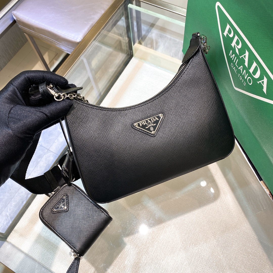 Pra*a Re-Edition 2005 Saffiano Leather Bag Black For Women, Women’s Bags 8.6in/22cm