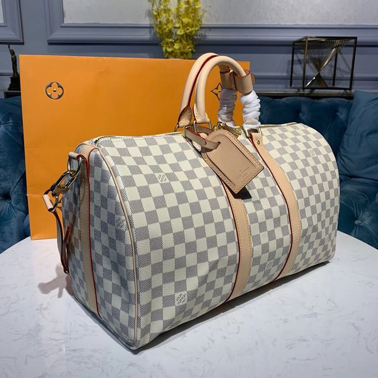 L0vis Vvtt0n Keepall Bandouliere 45 Damier Azur Canvas Travel Bags 17.7in/45cm LV N41430