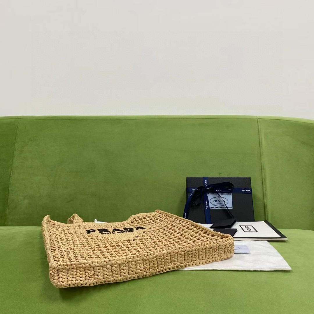 Pra*a Raffia Tote Bag Beige For Women, Women’s Bags 14.9in/38cm