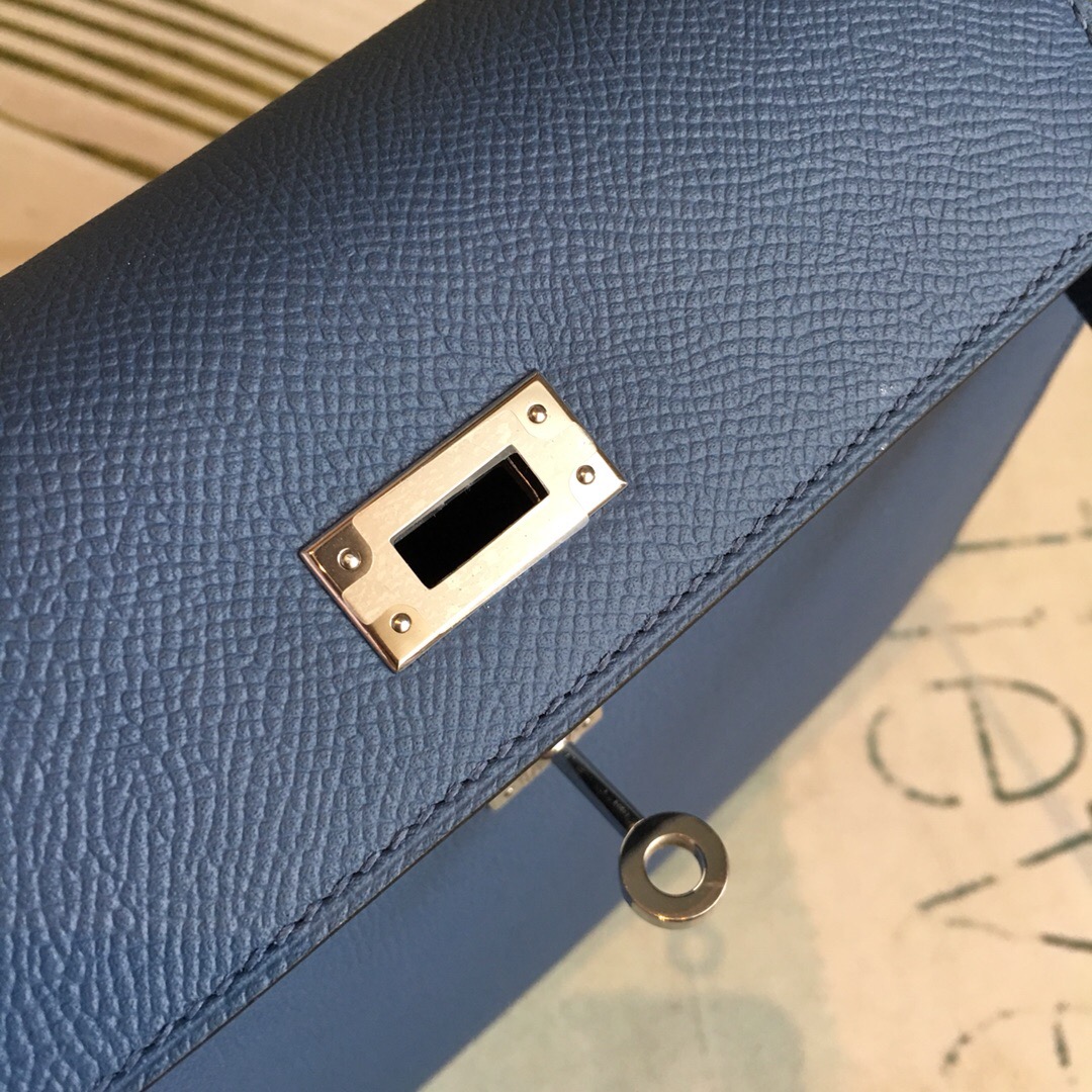 H**me5 Kelly Navy For Women Silver Toned Hardware 10in/25cm