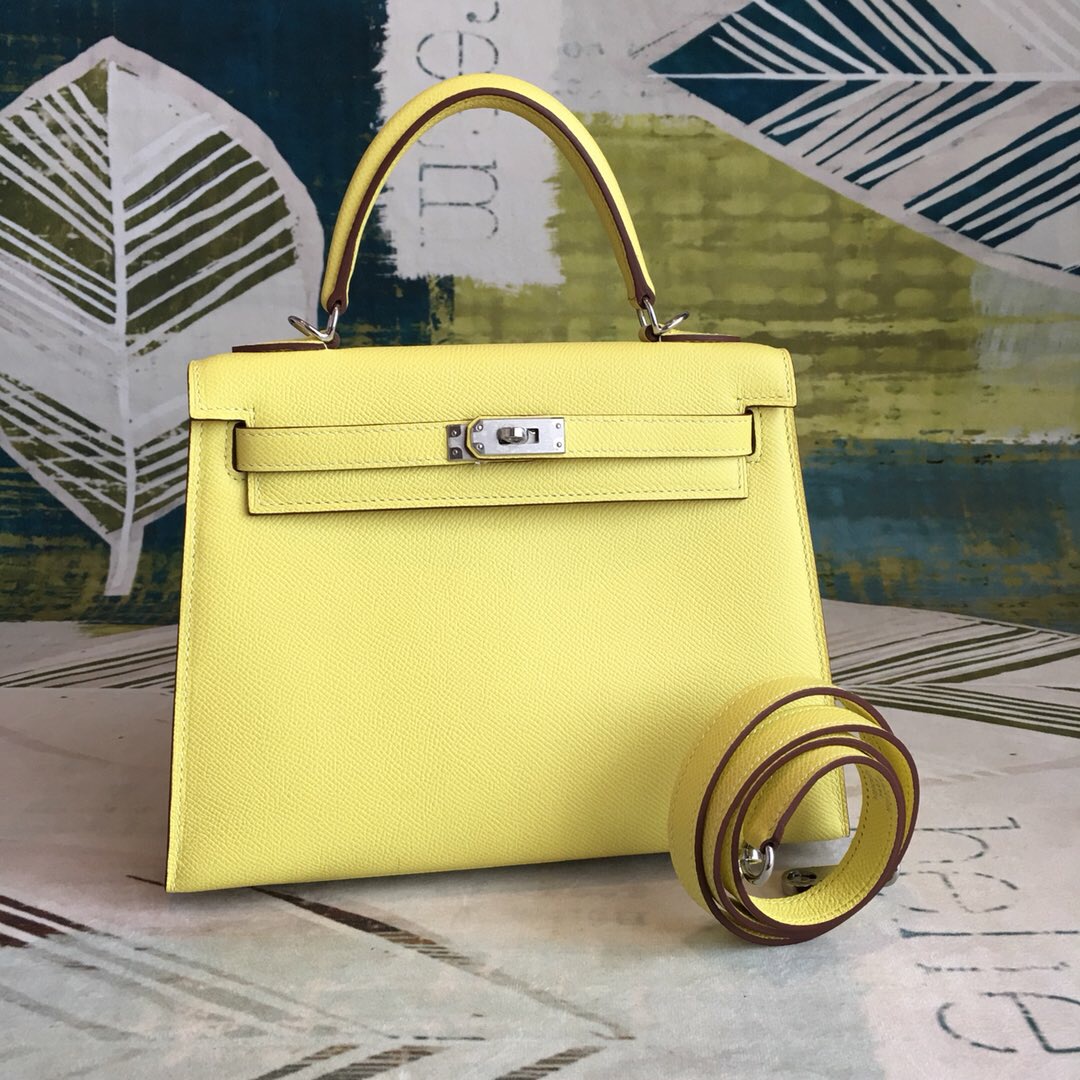 H**me5 Kelly Light Yellow For Women Silver Toned Hardware 10in/25cm