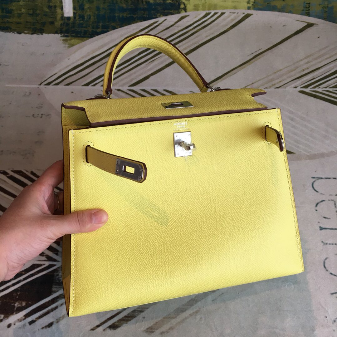 H**me5 Kelly Light Yellow For Women Silver Toned Hardware 10in/25cm