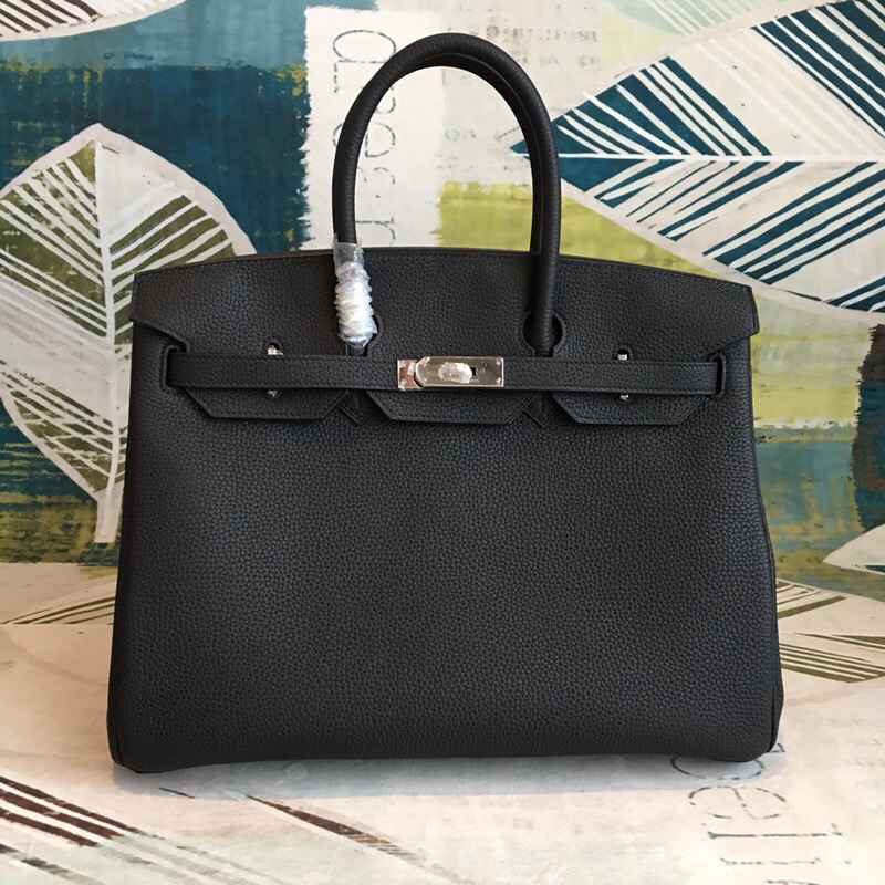 H**me5 Birkin Black For Women Silver Toned Hardware 11.8in/30cm