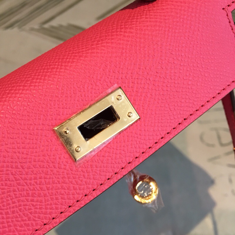 H**me5 Mini Kelly Pink For Women Gold Toned Hardware 7.5in/19cm