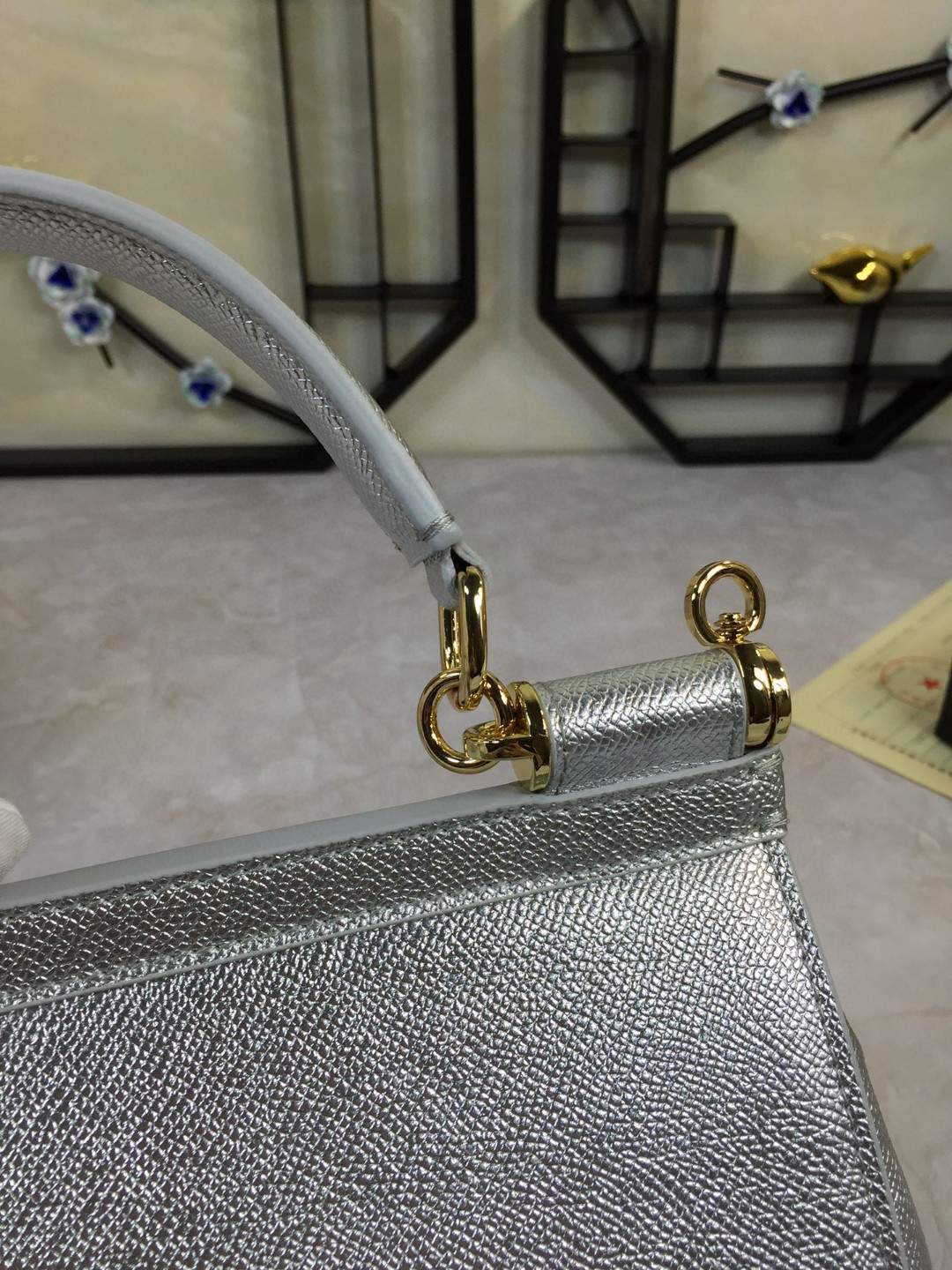 Dolce & Gabbana Medium Sicily Handbag In Dauphine Silver For Women 10.2in/26cm DG