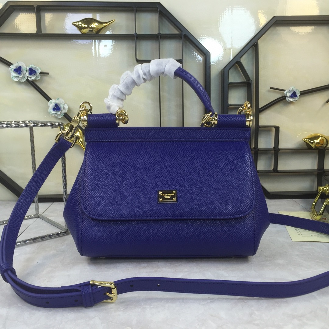 Dolce & Gabbana Medium Sicily Handbag In Dauphine Dark Blue For Women 10.2in/26cm DG