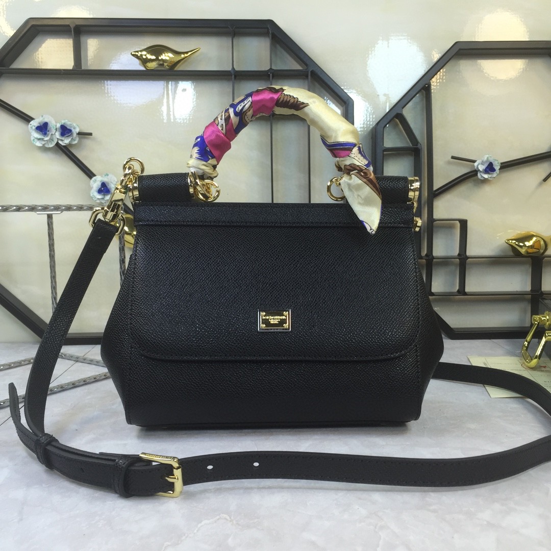 Dolce & Gabbana Medium Sicily Handbag In Dauphine Black For Women 10.2in/26cm DG BB4347A100180999