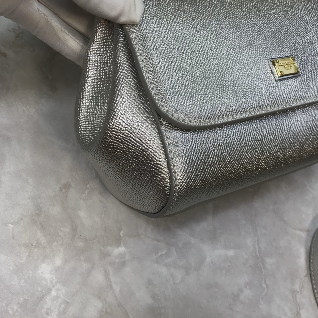 Dolce & Gabbana Medium Sicily Handbag In Dauphine Silver For Women 10.2in/26cm DG