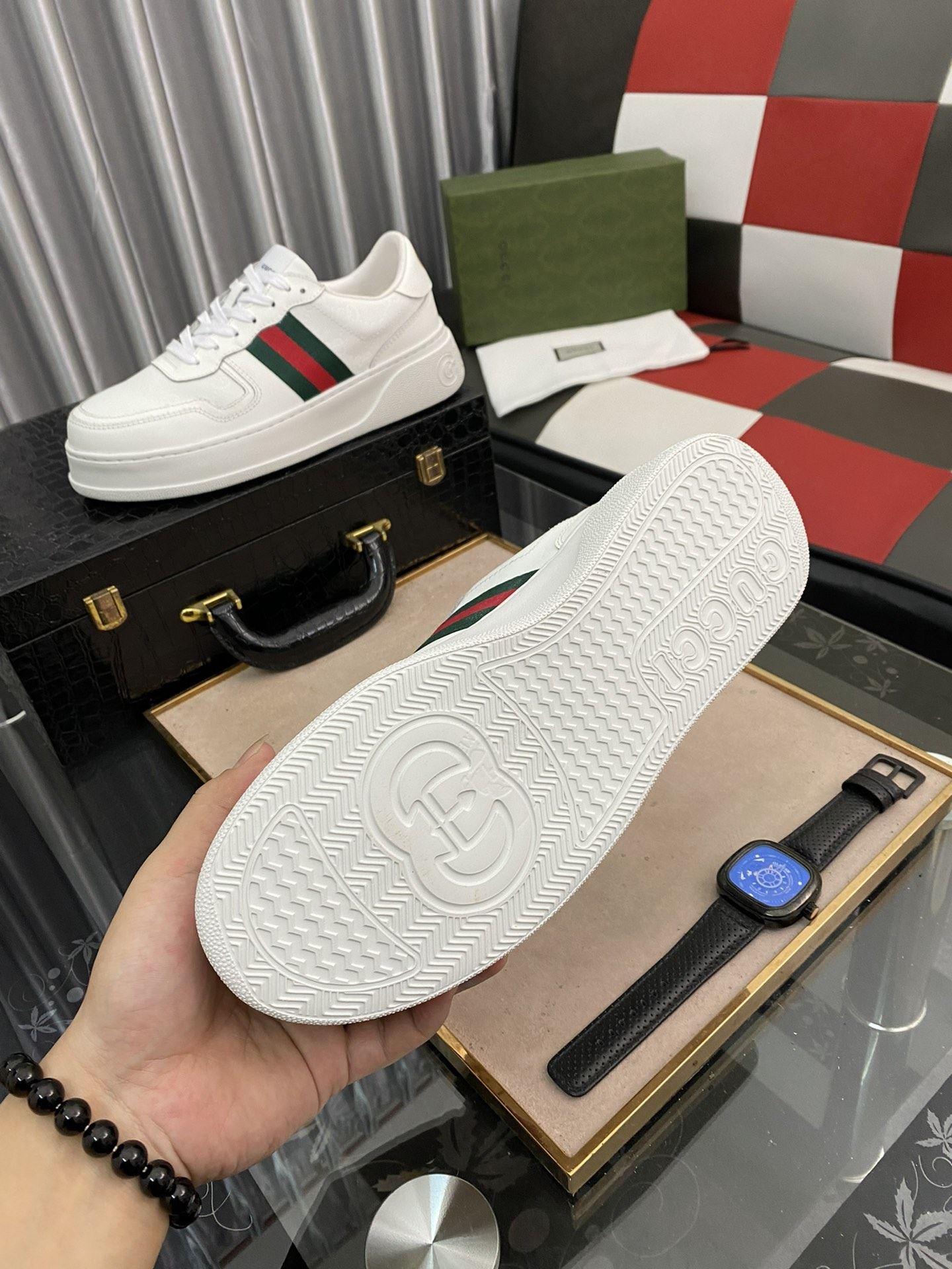 Gvc*1 Men’s GG Sneaker With Web White For Men 669582