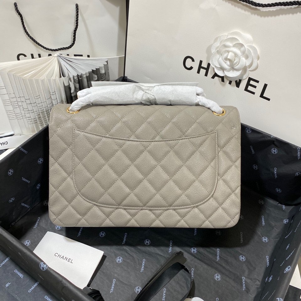 Ch**el Large Classic Handbag Gold Hardware Grey For Women, Women’s Handbags, Shoulder Bags 11.8in/30cm