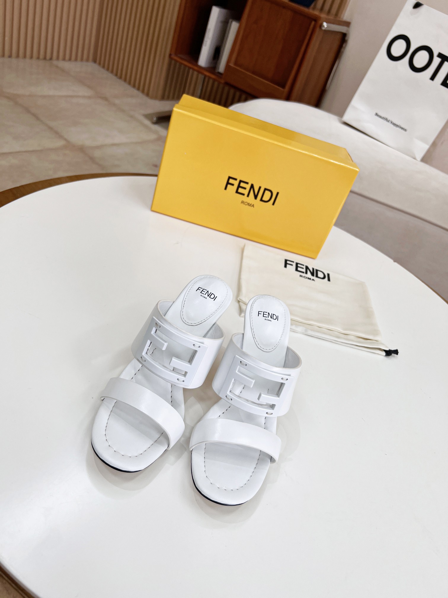 F**di Baguette White Heels For Women