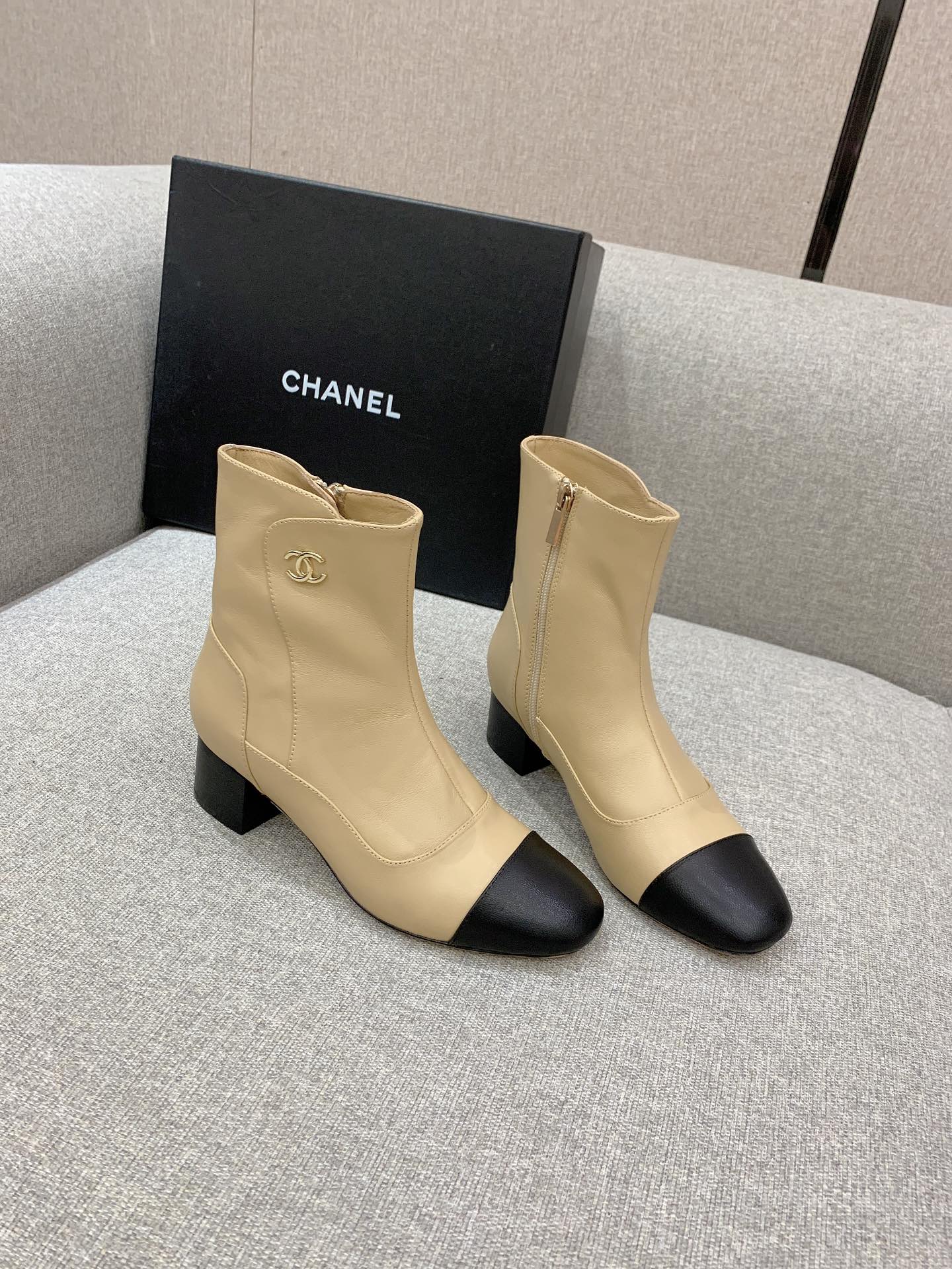 Ch**el Women’s Ankle Boots Beige For Women 2.2in/5.5cm