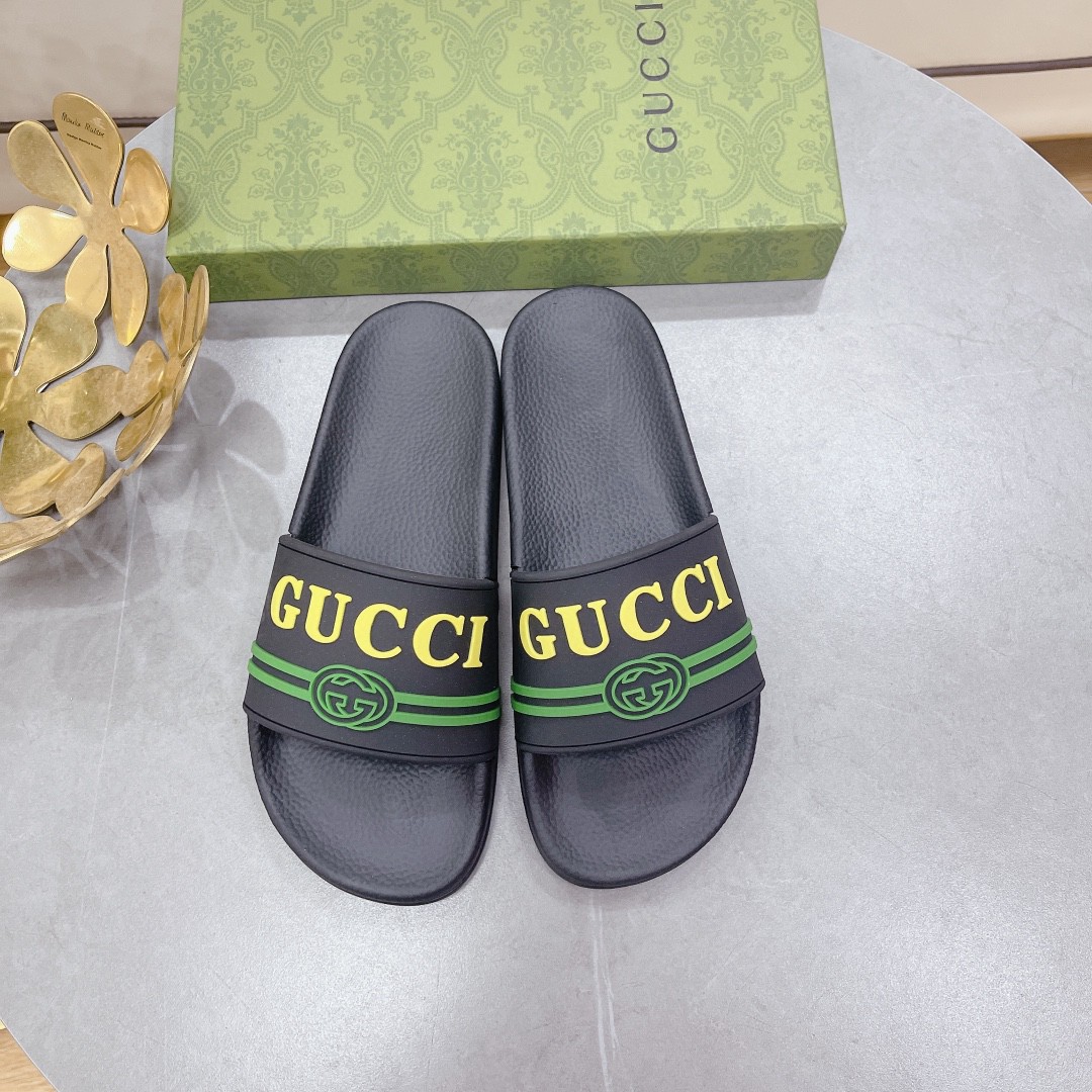 Gvc*1 Women’s Logo Rubber Slide Black Green And Yellow For Women 522887