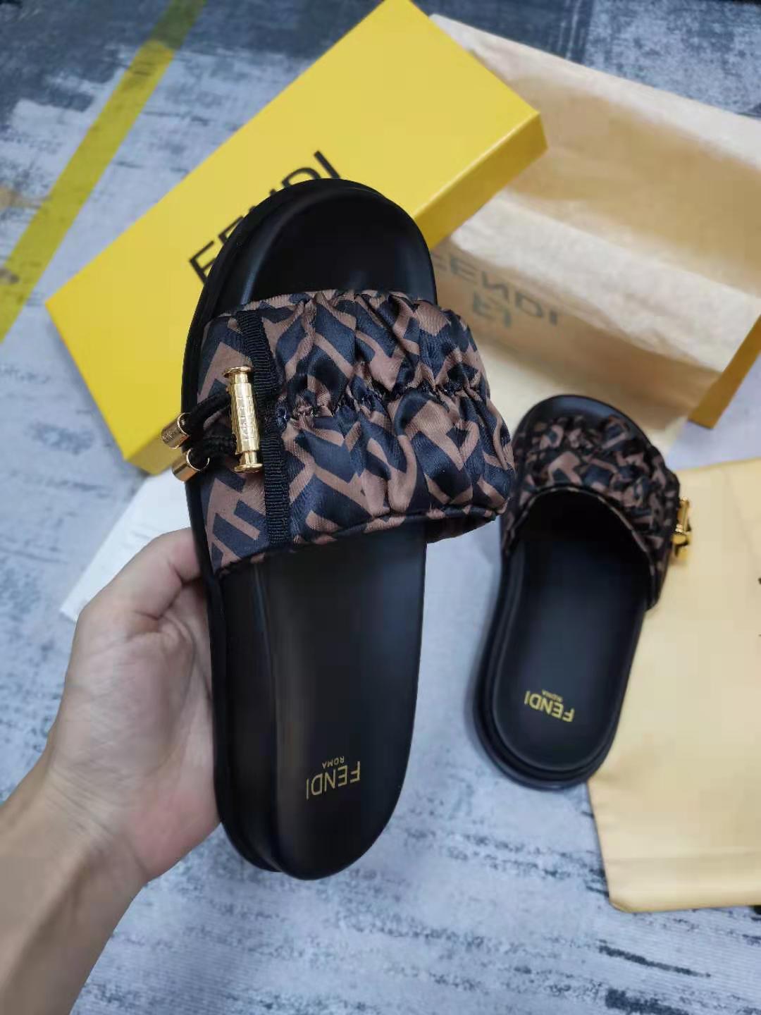 F**di Feel Brown Satin Slides For Women 8X8142AE7SF0R7V