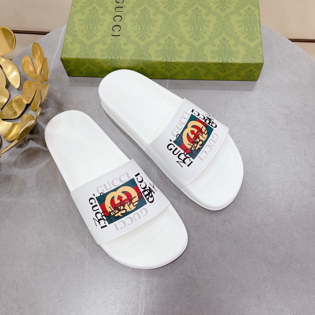 Gvc*1 Men’s Slide Sandal With GG Web White For Men 407345