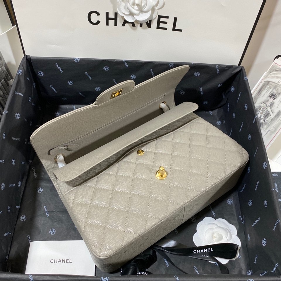 Ch**el Large Classic Handbag Gold Hardware Grey For Women, Women’s Handbags, Shoulder Bags 11.8in/30cm