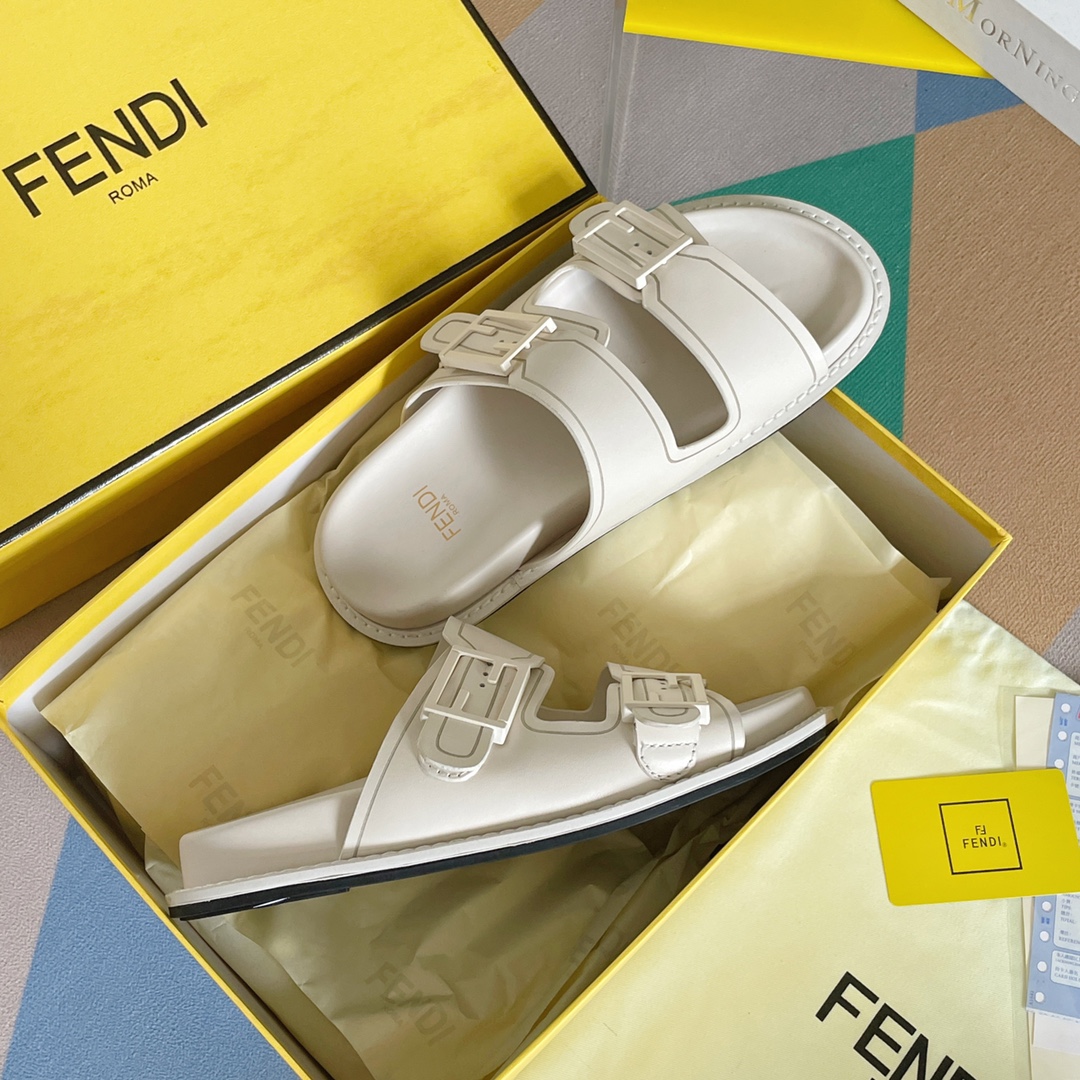 F**di Feel White FF Fabric Slides For Women 8X8326PPHF1G70