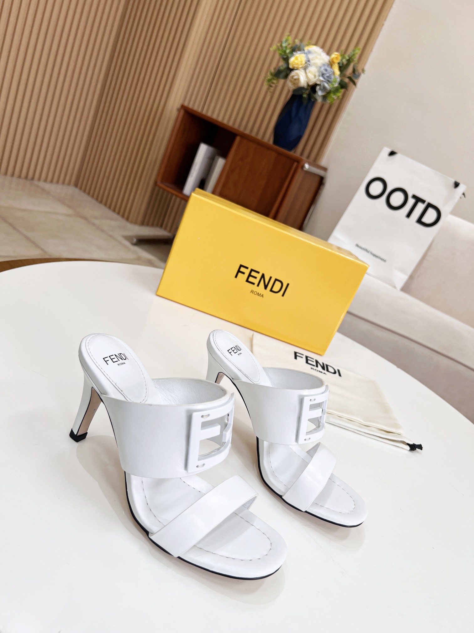 F**di Baguette White Heels For Women
