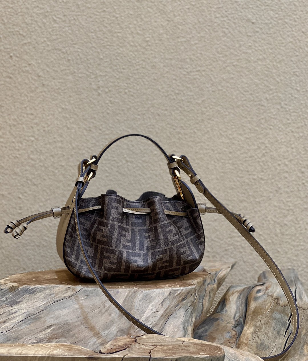 F**di Pomodorino Brown FF Fabric Mini Bag For Woman 17cm/6.5in 8BS059AHWVF1GE3