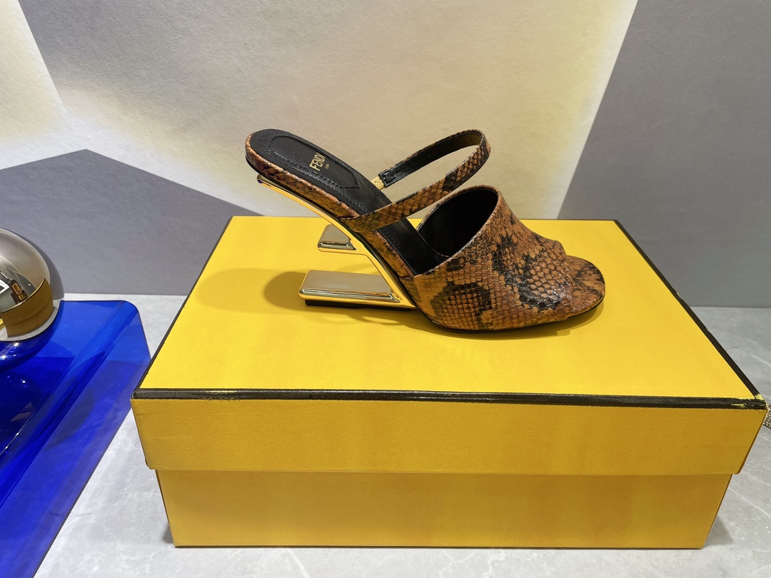 F**di First Dark Brown Python High-Heeled Sandals For Women