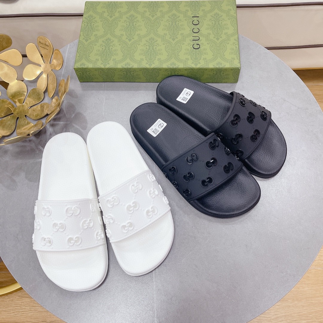 Gvc*1 Men’s Rubber GG Slide Sandals Black For Men 573922 JDR00 1000