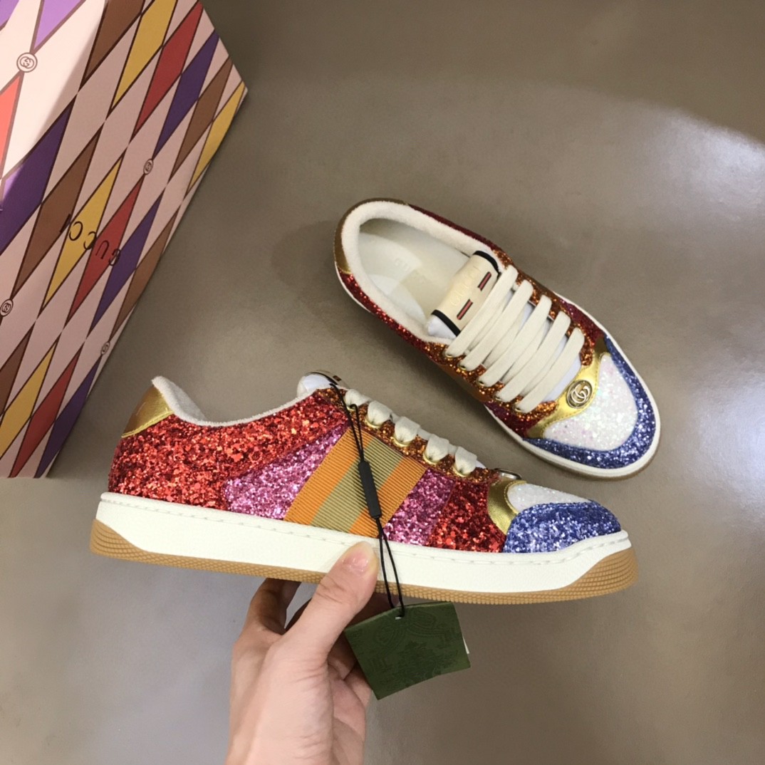 Gvc*1 Lovelight Screener Sneaker Glitter Red For Women GG Shoes 710534 FAAKU 4942