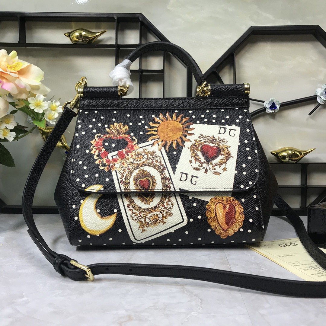 Dolce & Gabbana 90s Sicily Bag With Logo Print Multicolor For Women 10.2in/26cm DG