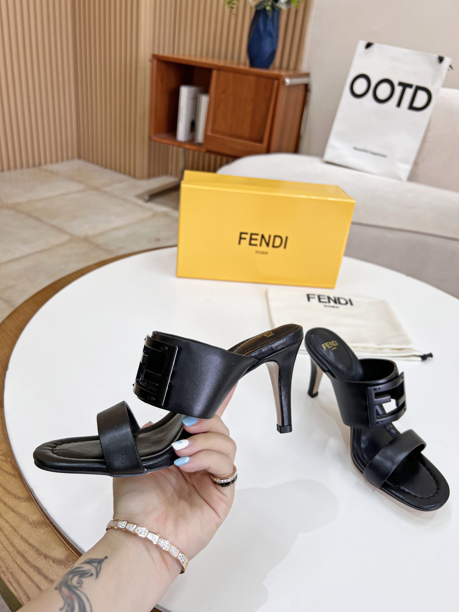 F**di Baguette Black Heels For Women 8R8287AE7TF0ABB