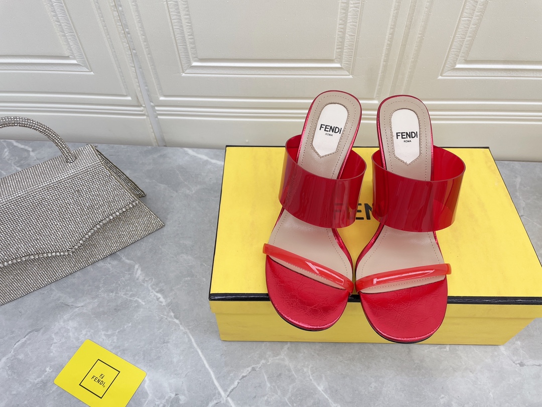 F**di First Red Transparent High-Heeled Sandals For Women