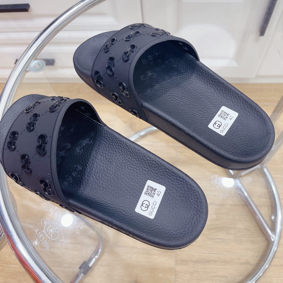 Gvc*1 Men’s Rubber GG Slide Sandals Black For Men 573922 JDR00 1000
