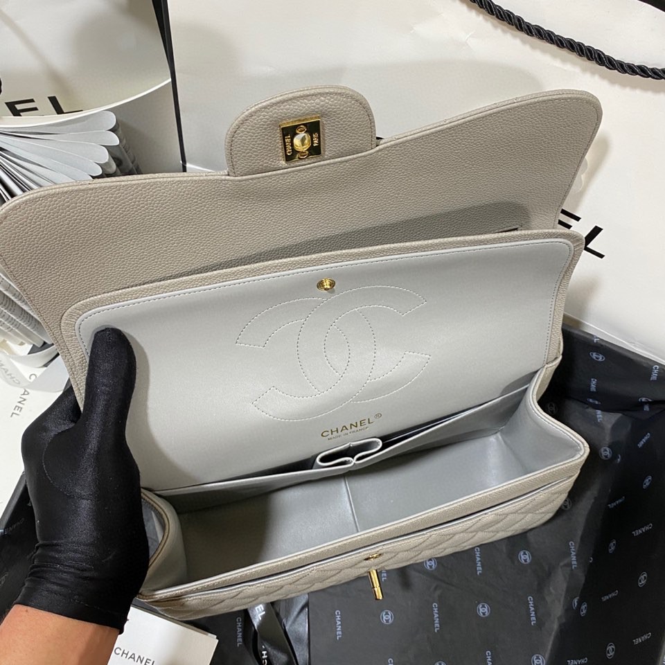 Ch**el Large Classic Handbag Gold Hardware Grey For Women, Women’s Handbags, Shoulder Bags 11.8in/30cm
