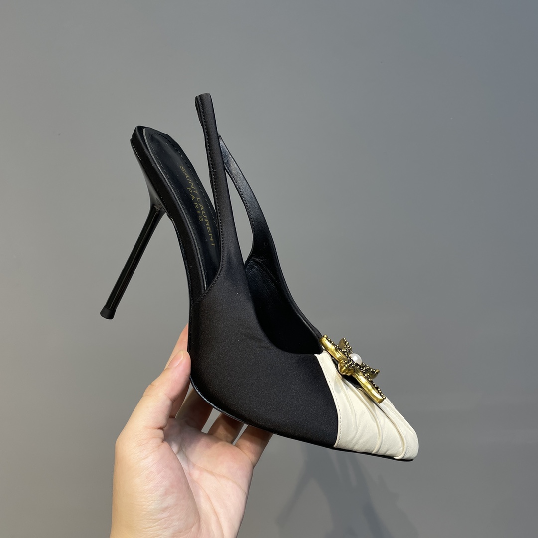 Sa1nt Lau*nt Women’s Silk Slingback Pumps Black For Women Y51
