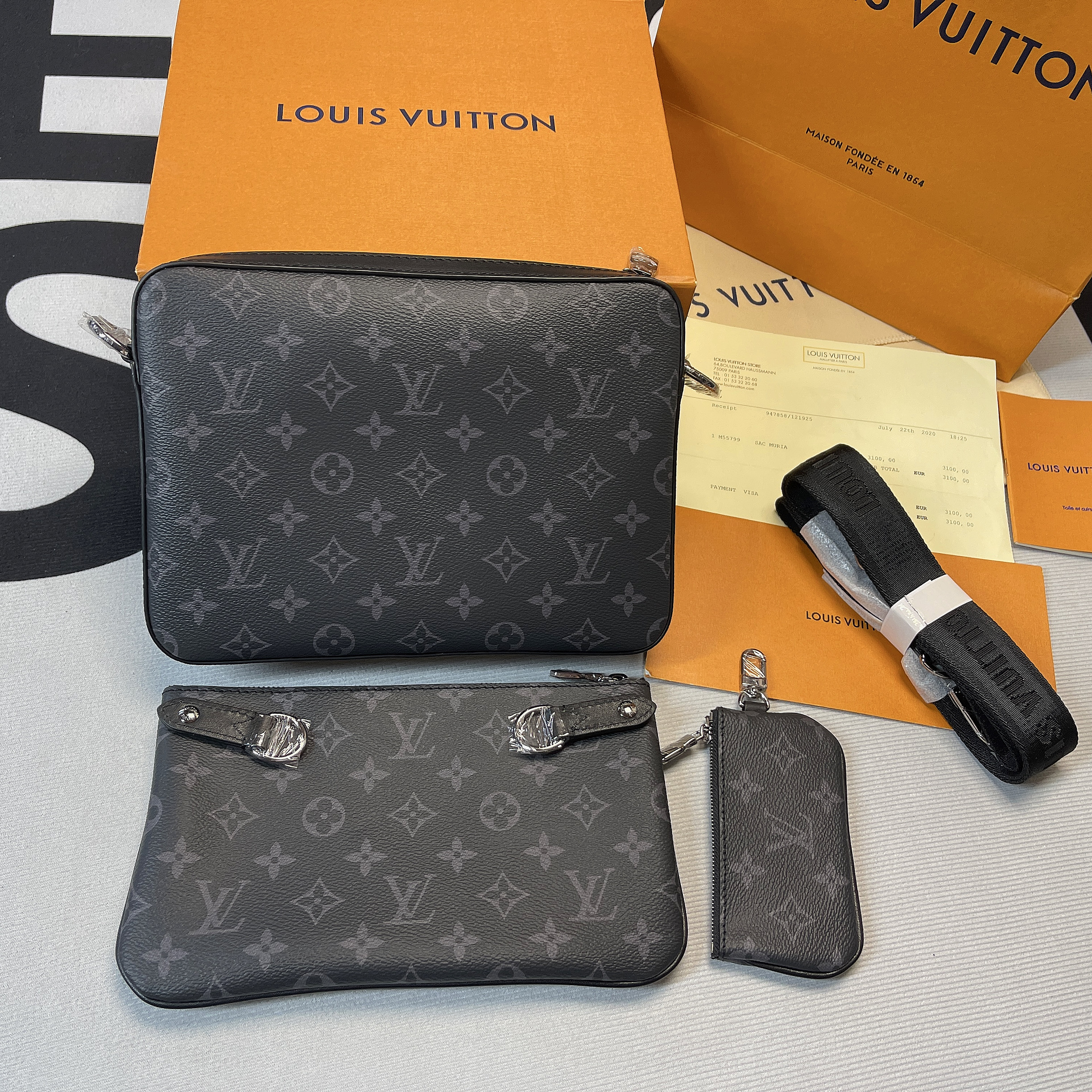 L0vis Vvtt0n Trio Messenger Monogram Eclipse and Monogram Eclipse Reverse For Men, Men’s Bags, Shoulder And Crossbody Bags 9.5in/25cm LV M69443