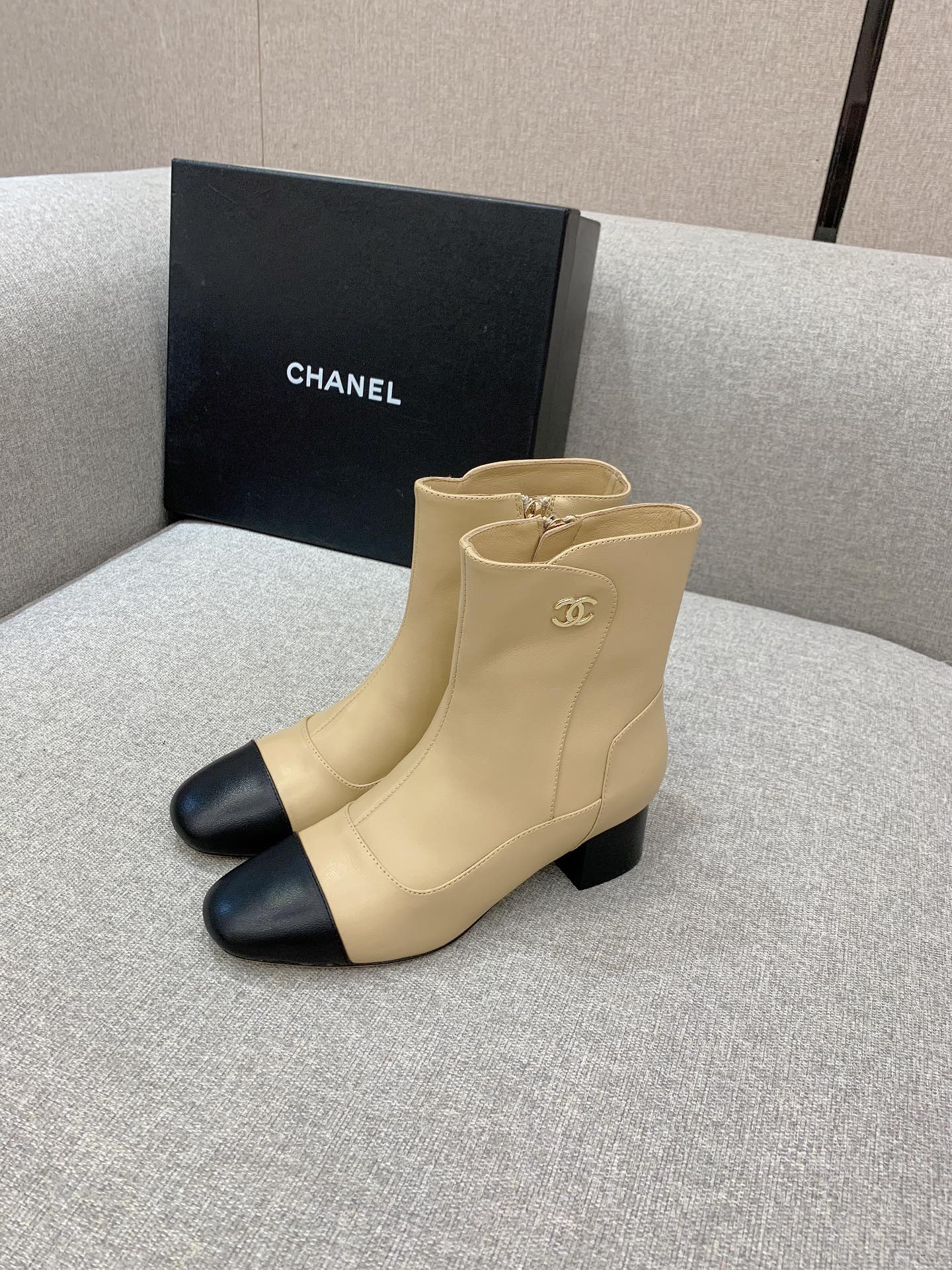 Ch**el Women’s Ankle Boots Beige For Women 2.2in/5.5cm