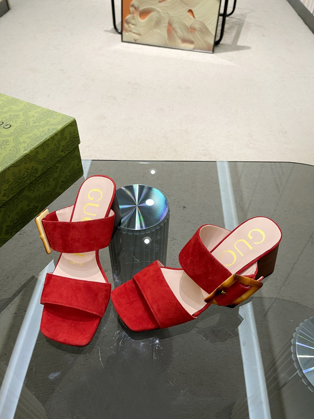 Gvc*1 Women’s Sandal With Bamboo Buckle Red For Women GG‎