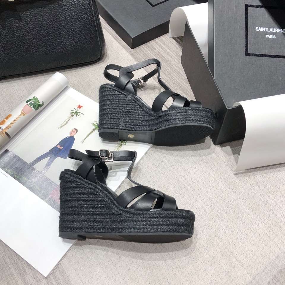 Sa1nt Lau*nt Women’s Tribute Espadrilles Wedge Black For Women Y51 611924BDA001000