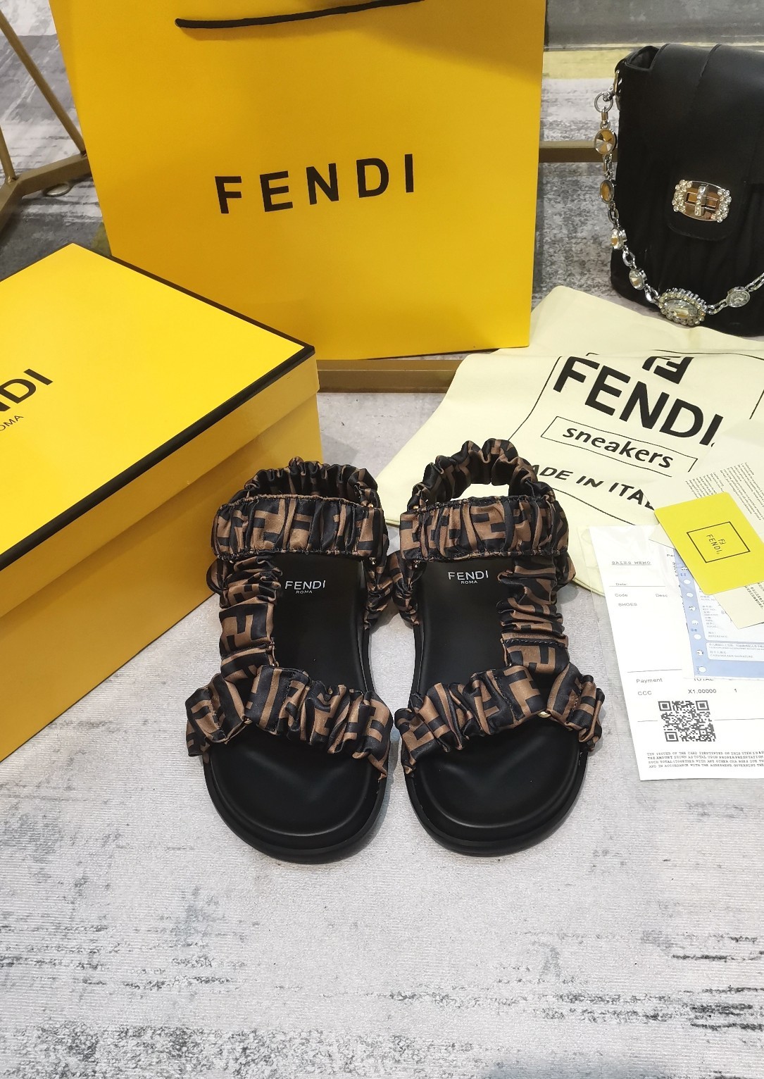 F**di Feel Brown Satin Sandals For Women 8X8291AE7SF0R7V