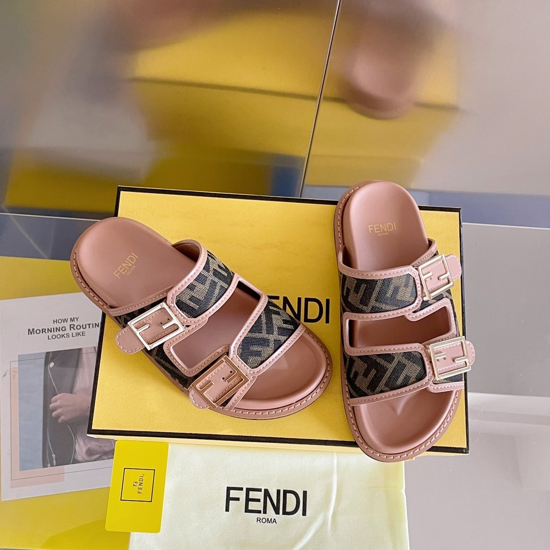 F**di Feel Brown FF Fabric Slides For Women 8X8326AEGVF1HHG