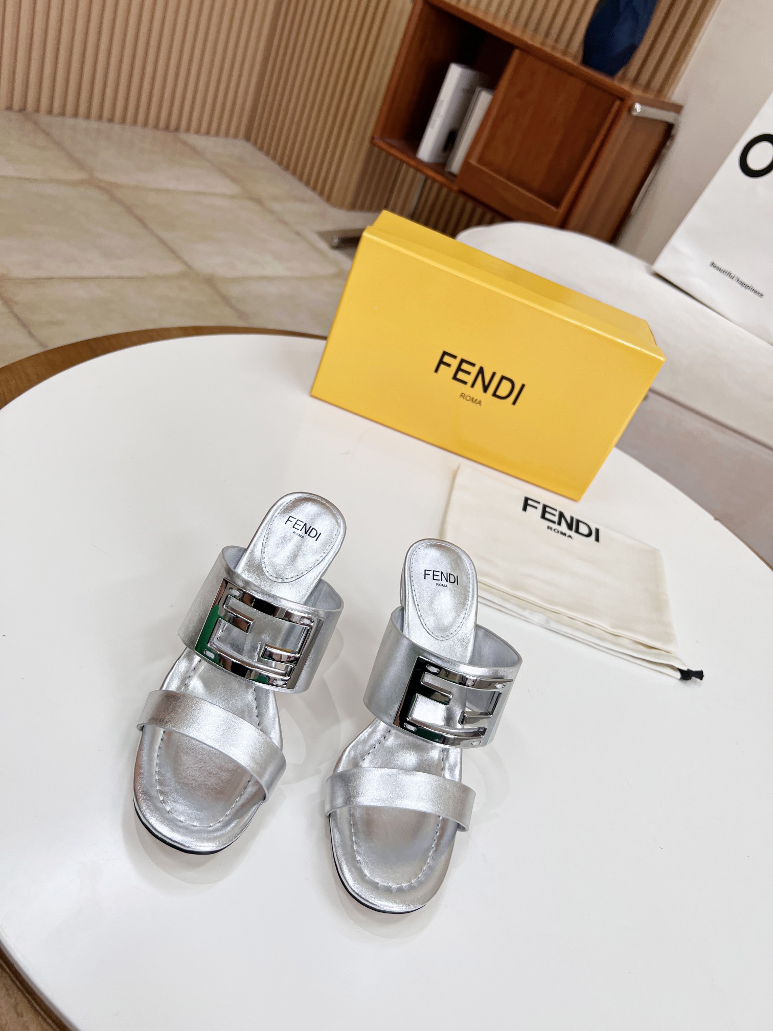F**di Baguette Silver Heels For Women