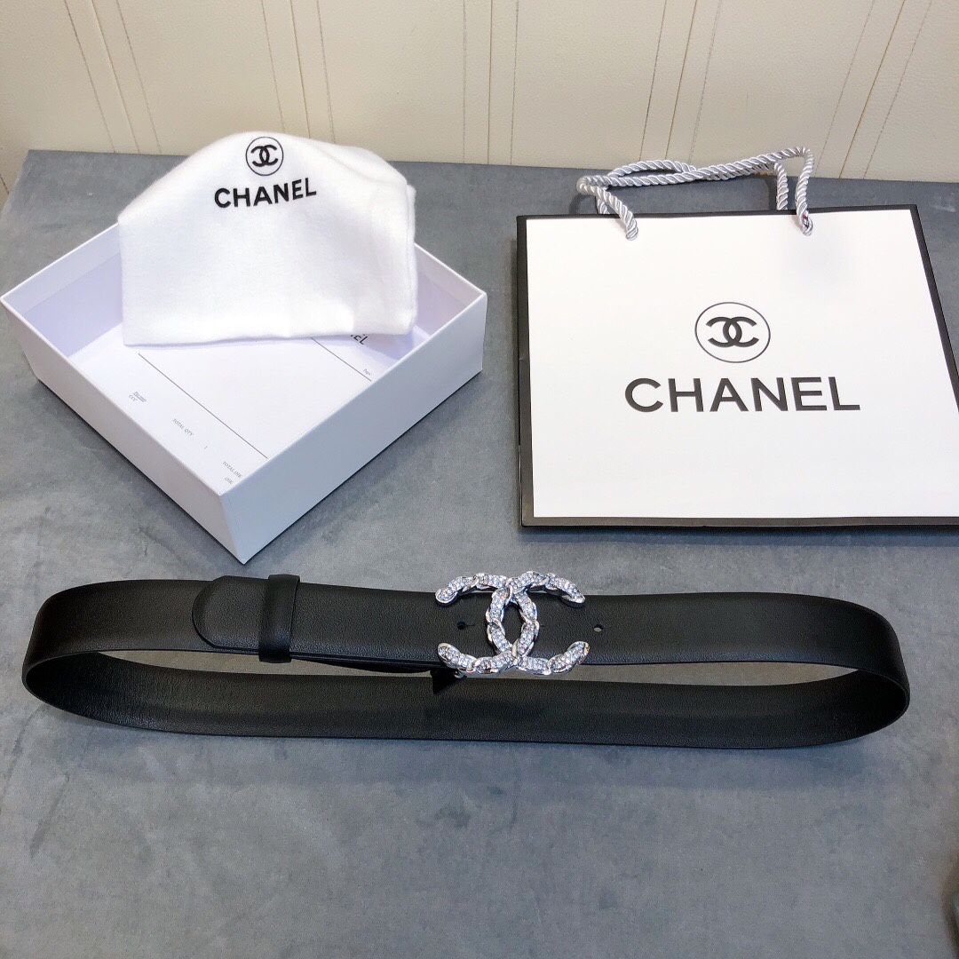 Ch**el Belt With Double C Buckle Black Women Belt