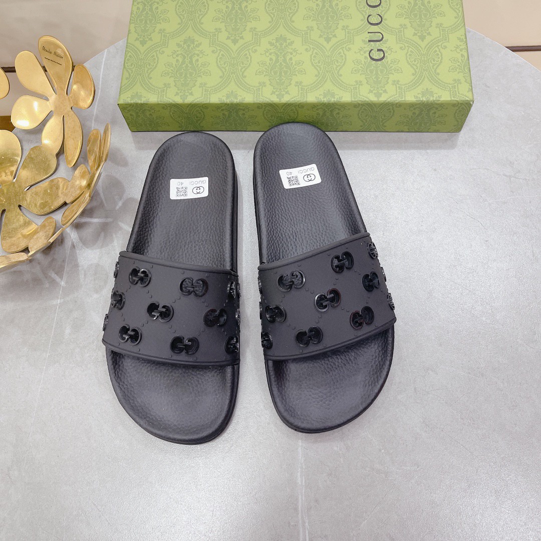 Gvc*1 Men’s Rubber GG Slide Sandals Black For Men 573922 JDR00 1000