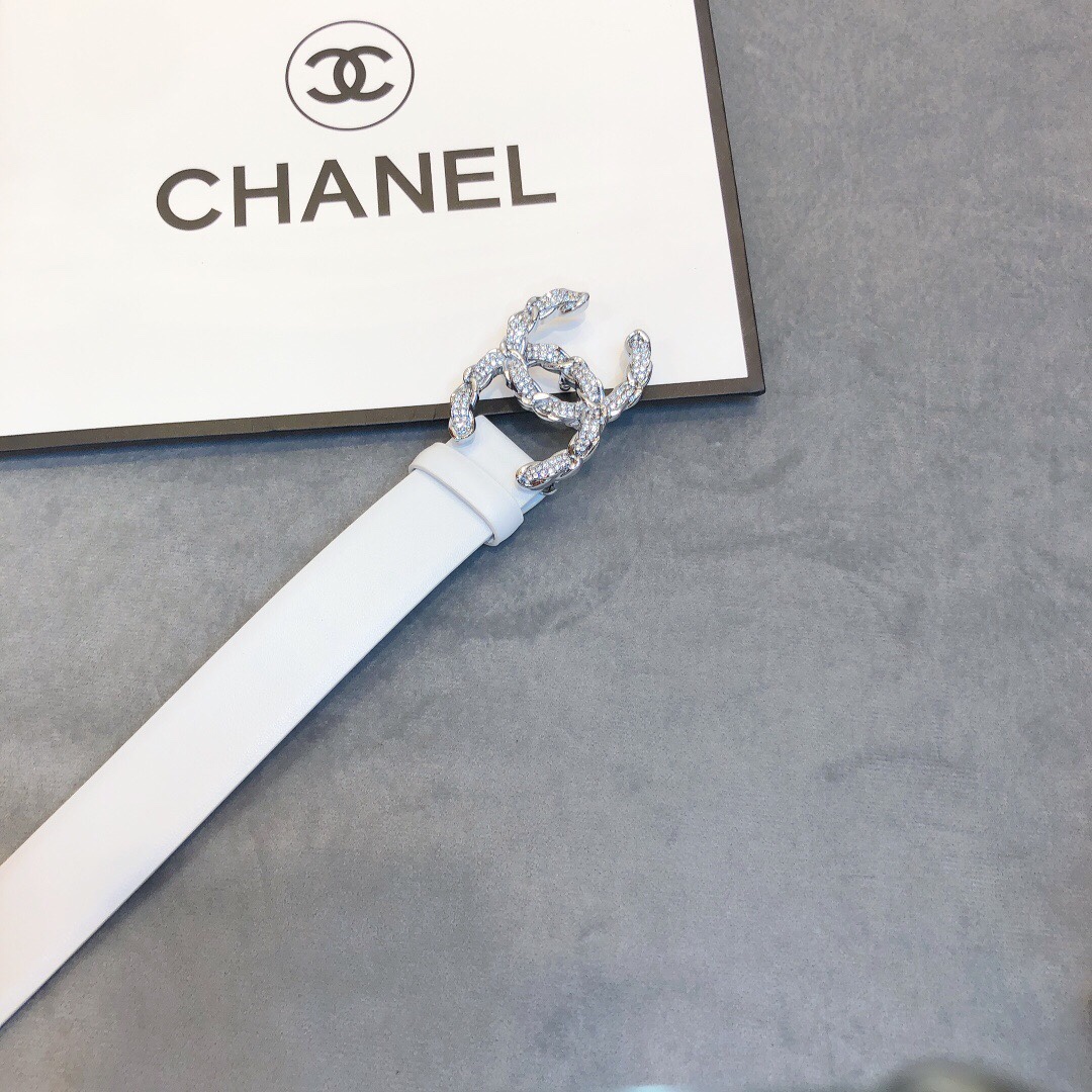 Ch**el Belt With Double C Buckle White Women Belt
