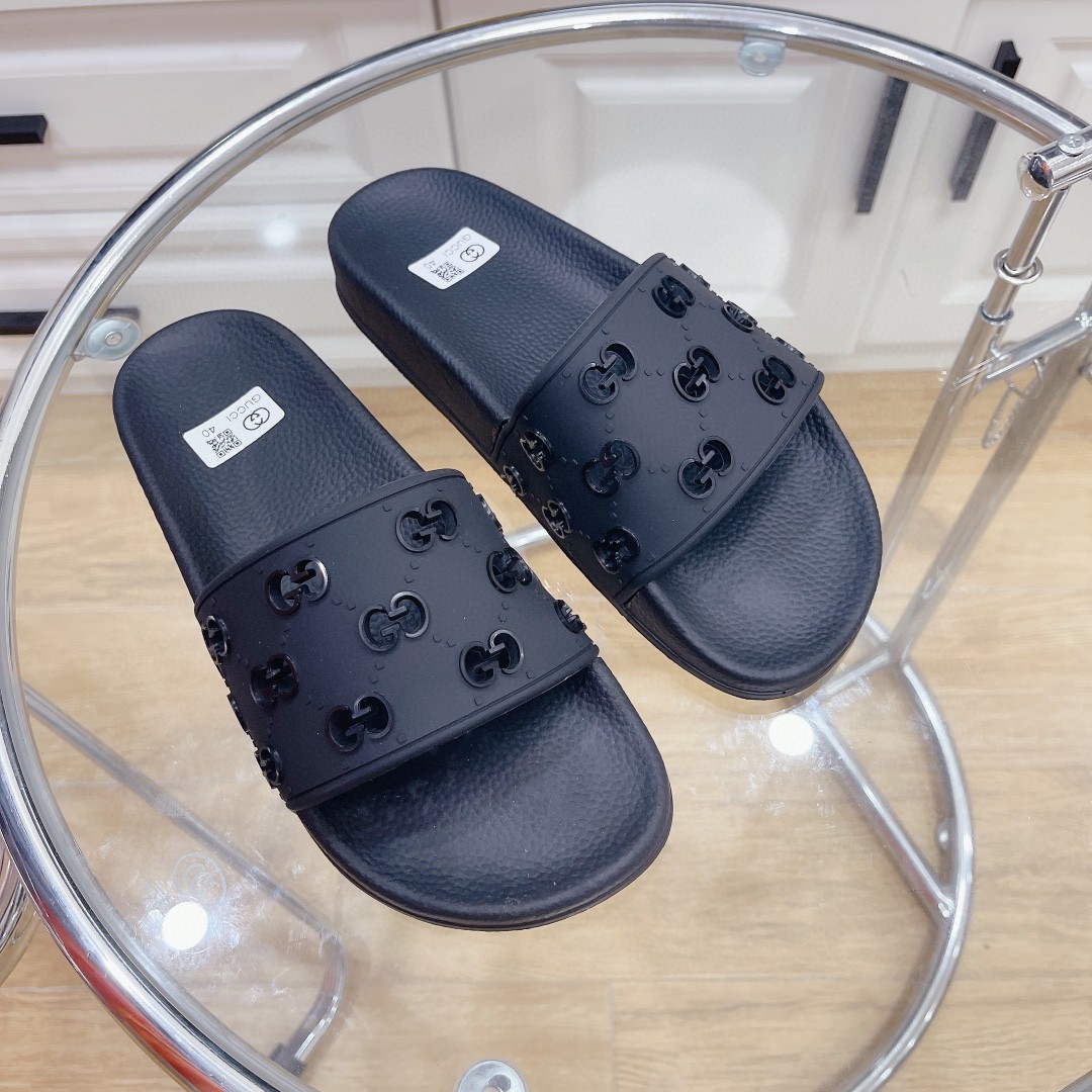 Gvc*1 Men’s Rubber GG Slide Sandals Black For Men 573922 JDR00 1000
