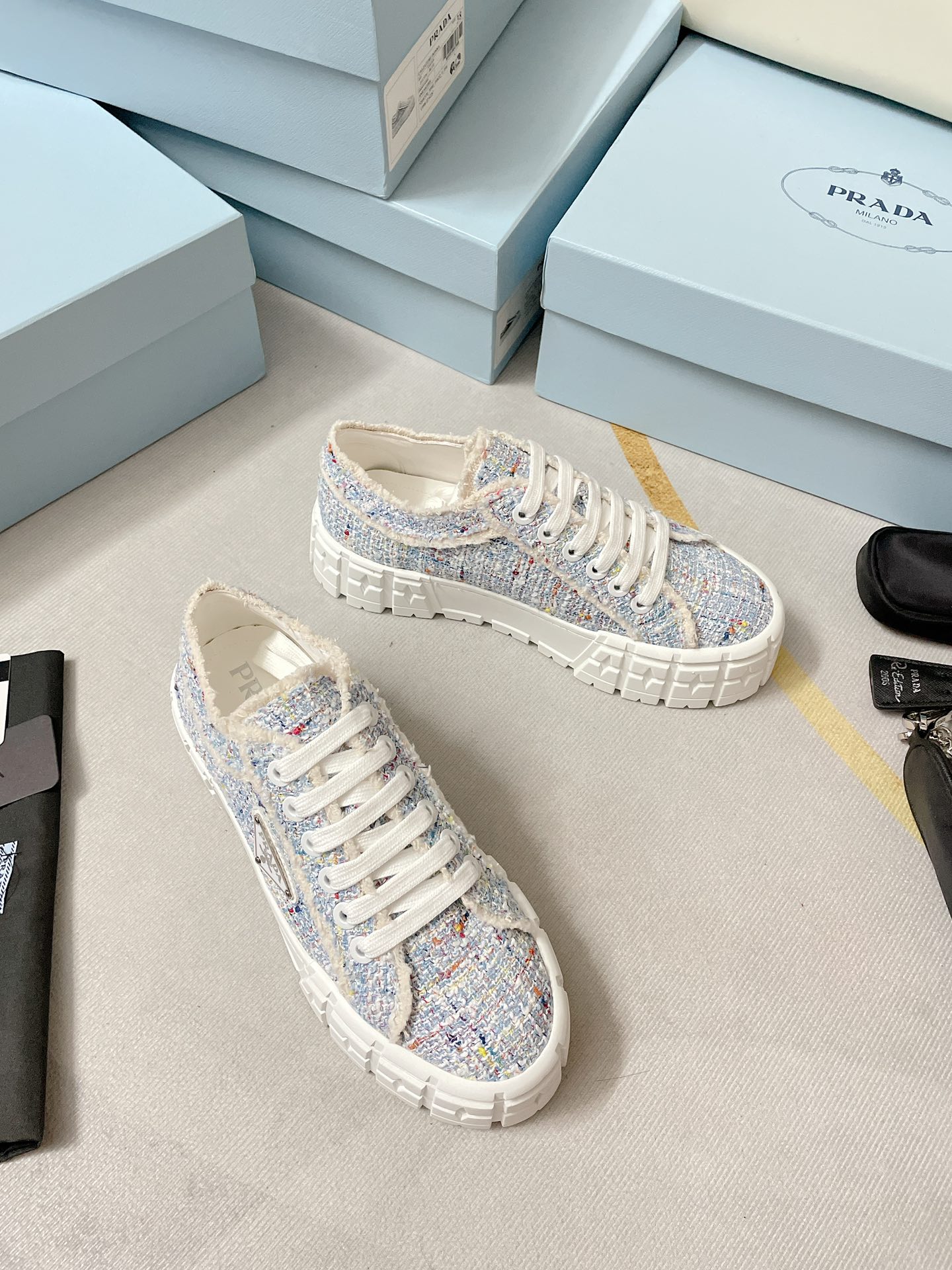 Pra*a Double Wheel Gabardine Sneakers Light Blue For Women 2in/50mm PRD