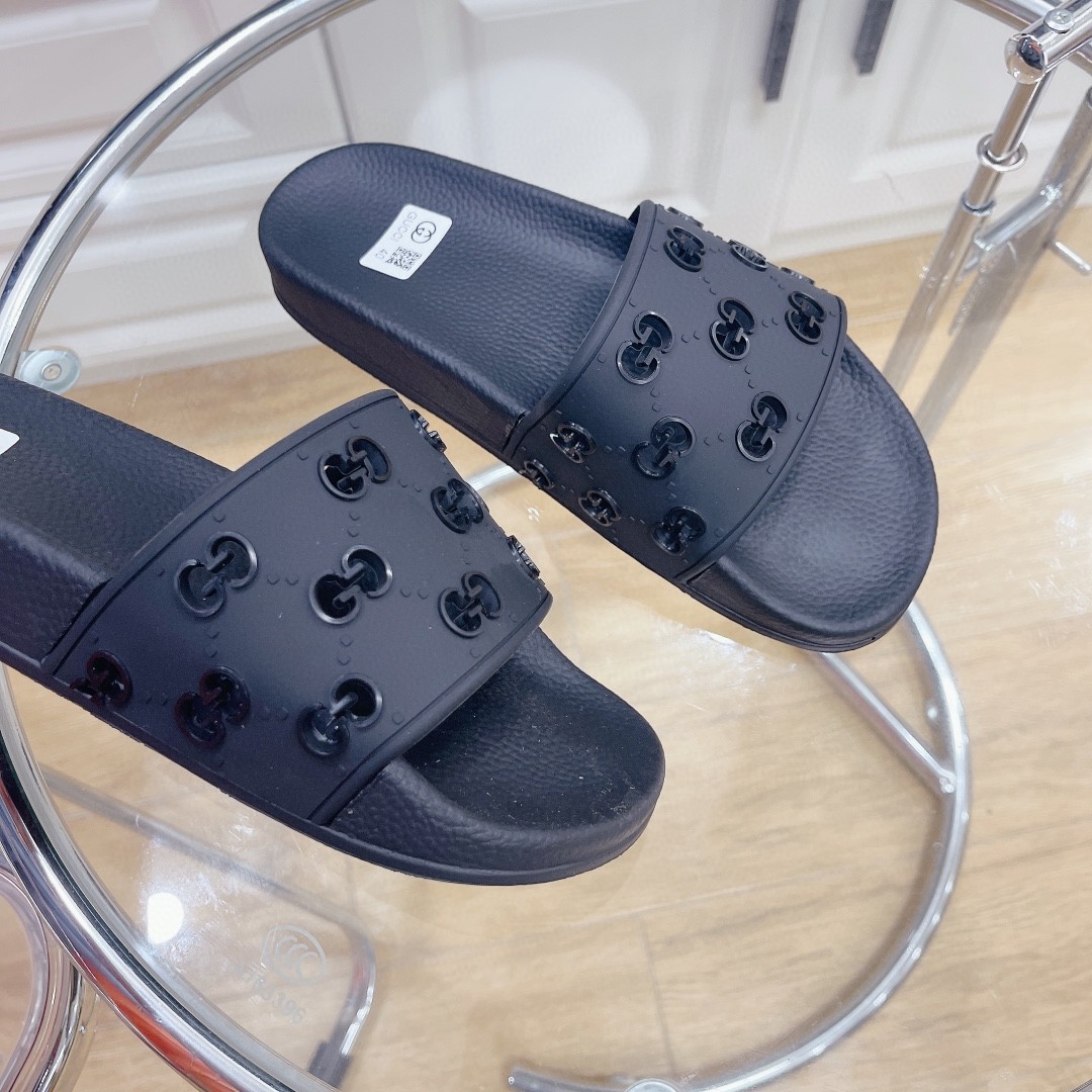 Gvc*1 Men’s Rubber GG Slide Sandals Black For Men 573922 JDR00 1000