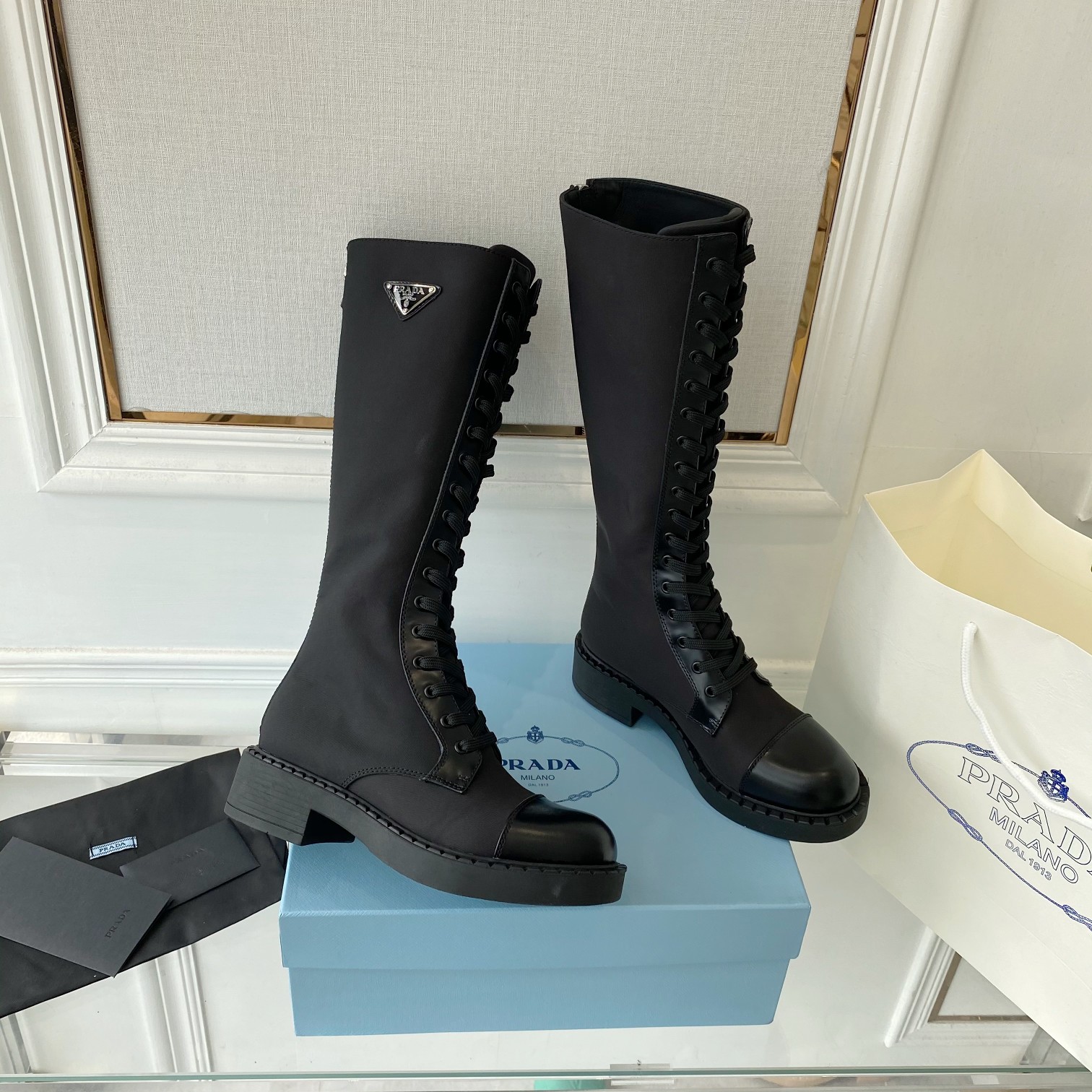 Pra*a Brushed And Re-Nylon Boots Black For Women PRD 1W906M_3LLB_F0002_F_D050