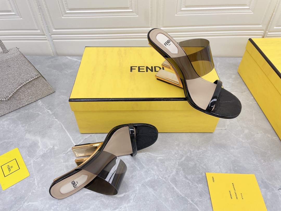 F**di First Black Transparent High-Heeled Sandals For Women