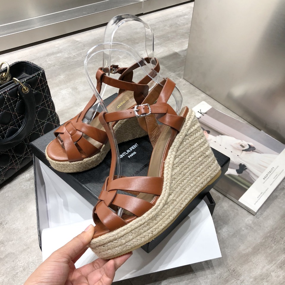 Sa1nt Lau*nt Women’s Tribute Espadrilles Wedge Brown For Women Y51 611924BDA002206